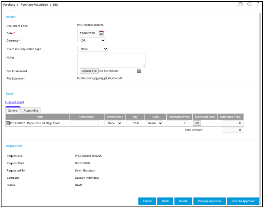 Follow the following directions to edit Purchase Requisition: