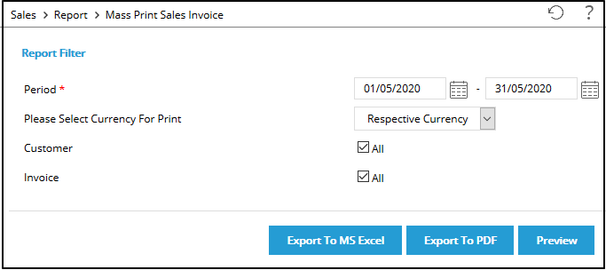 Set these following fields to display this report: