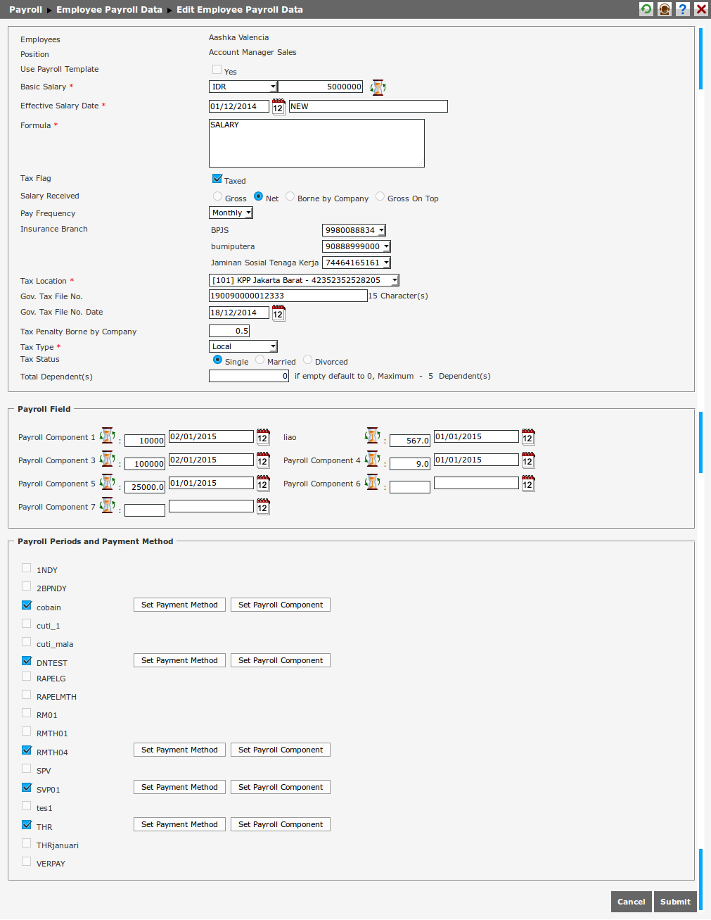 After clicking the Employee Number on Employee Payroll Data page, then ...