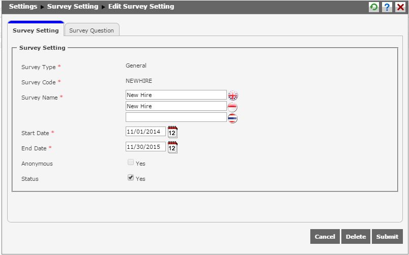 Setting Survey Control Survey Question