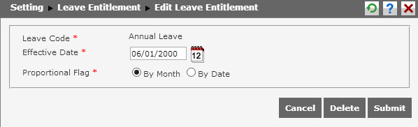Choose a Leave Name to open Edit Leave Entitlement page as shown below.