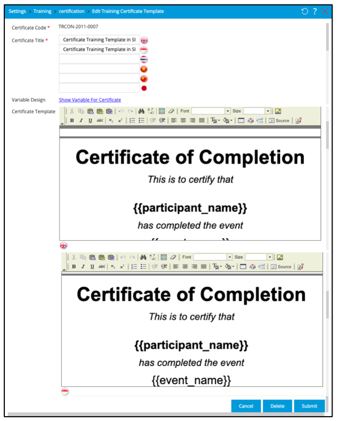 Follow these steps to edit training certificate template: