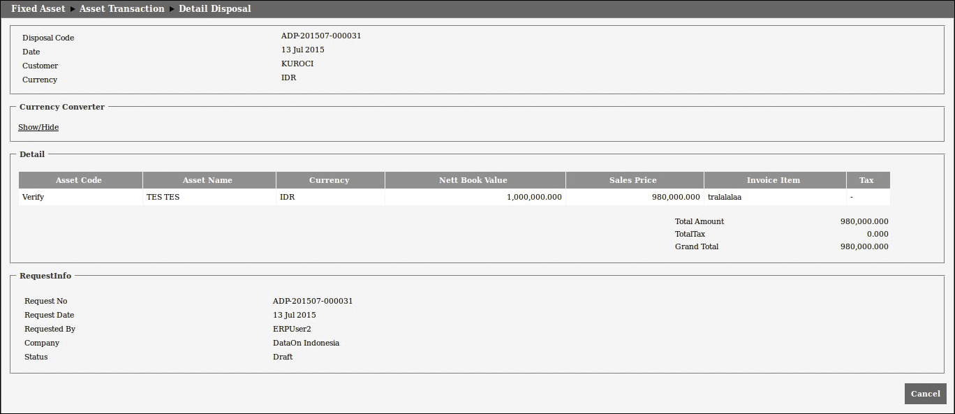 Asset Code Display Format Header