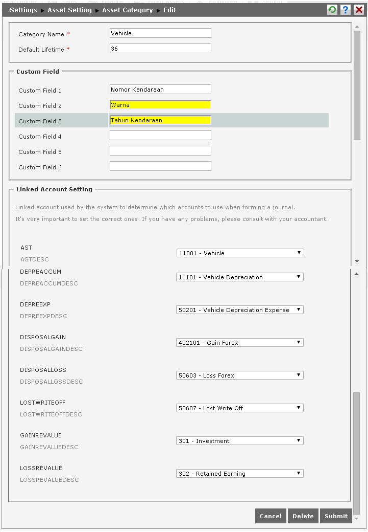 Edit Asset Category