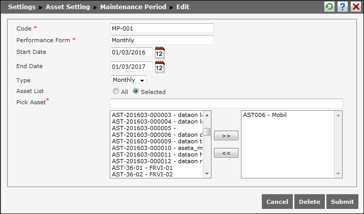 Follow the instruction below to edit Maintenance Period: